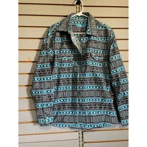 Cowgirl‎ Hardware Western Shirt Aztec Print Turquoise Gray Womens Rodeo Medium